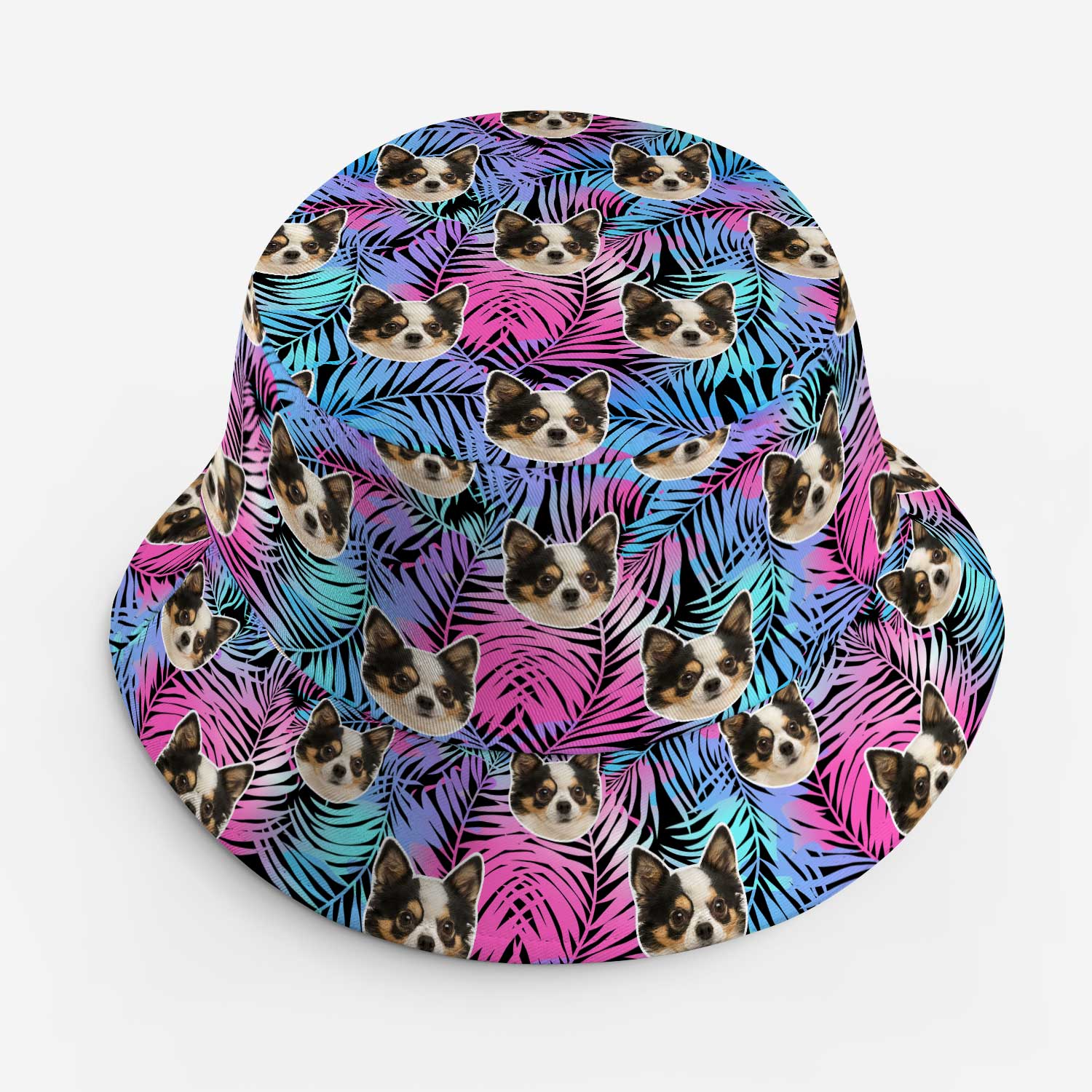 Neon Tropical Dog Faces Custom Bucket Hat