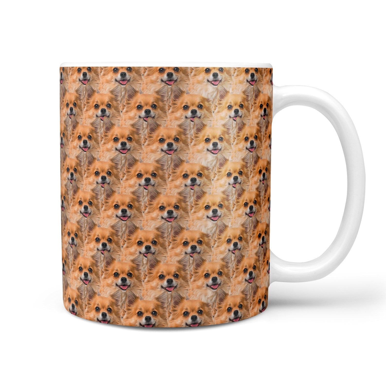 Mug with a pattern of a dog's face on a white background