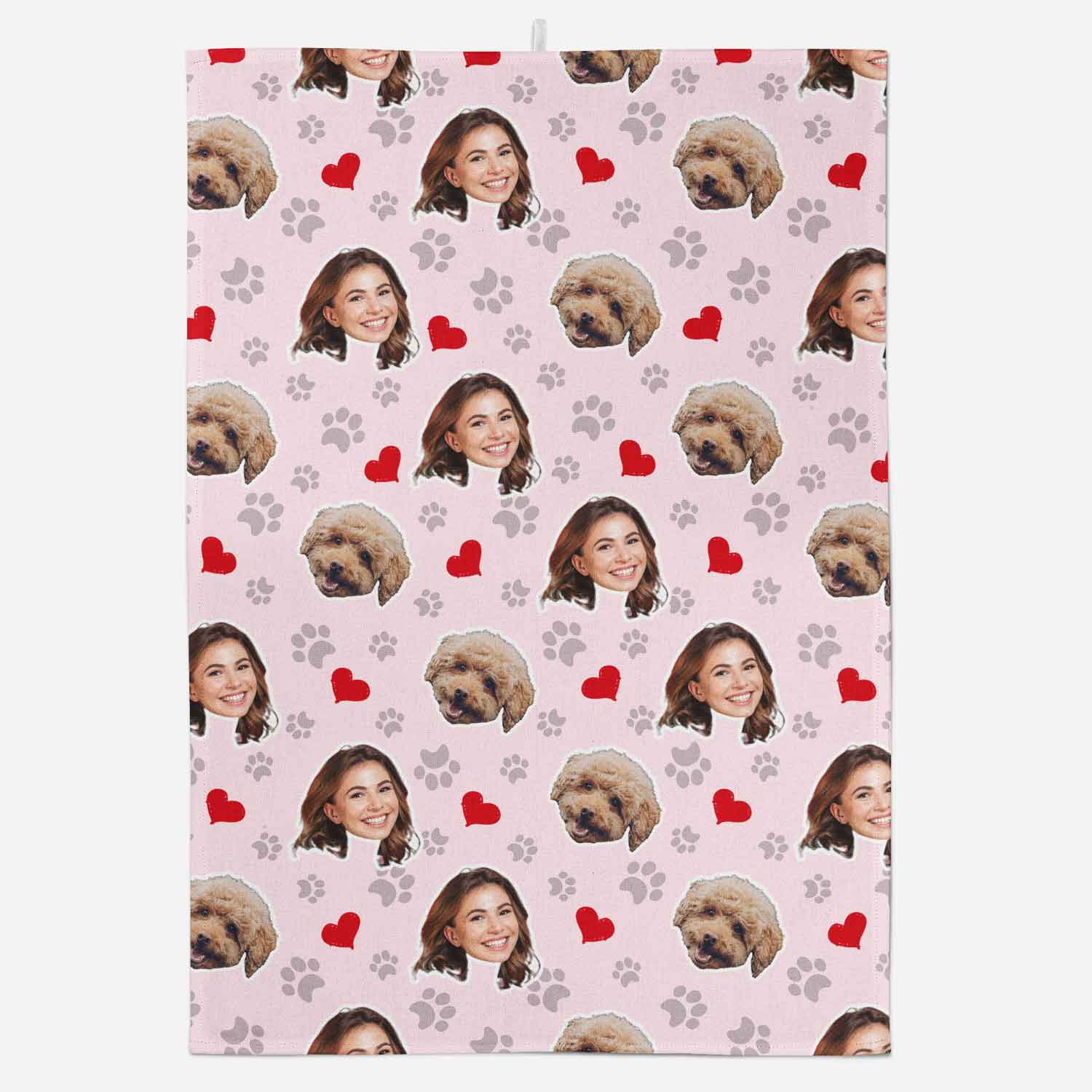 Dog Paw Prints & Hearts Personalized Dish Towel