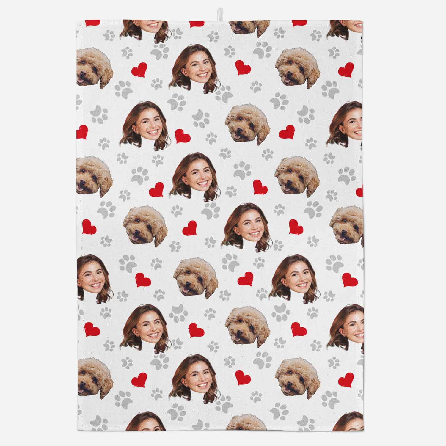 Dog Paw Prints & Hearts Personalized Dish Towel