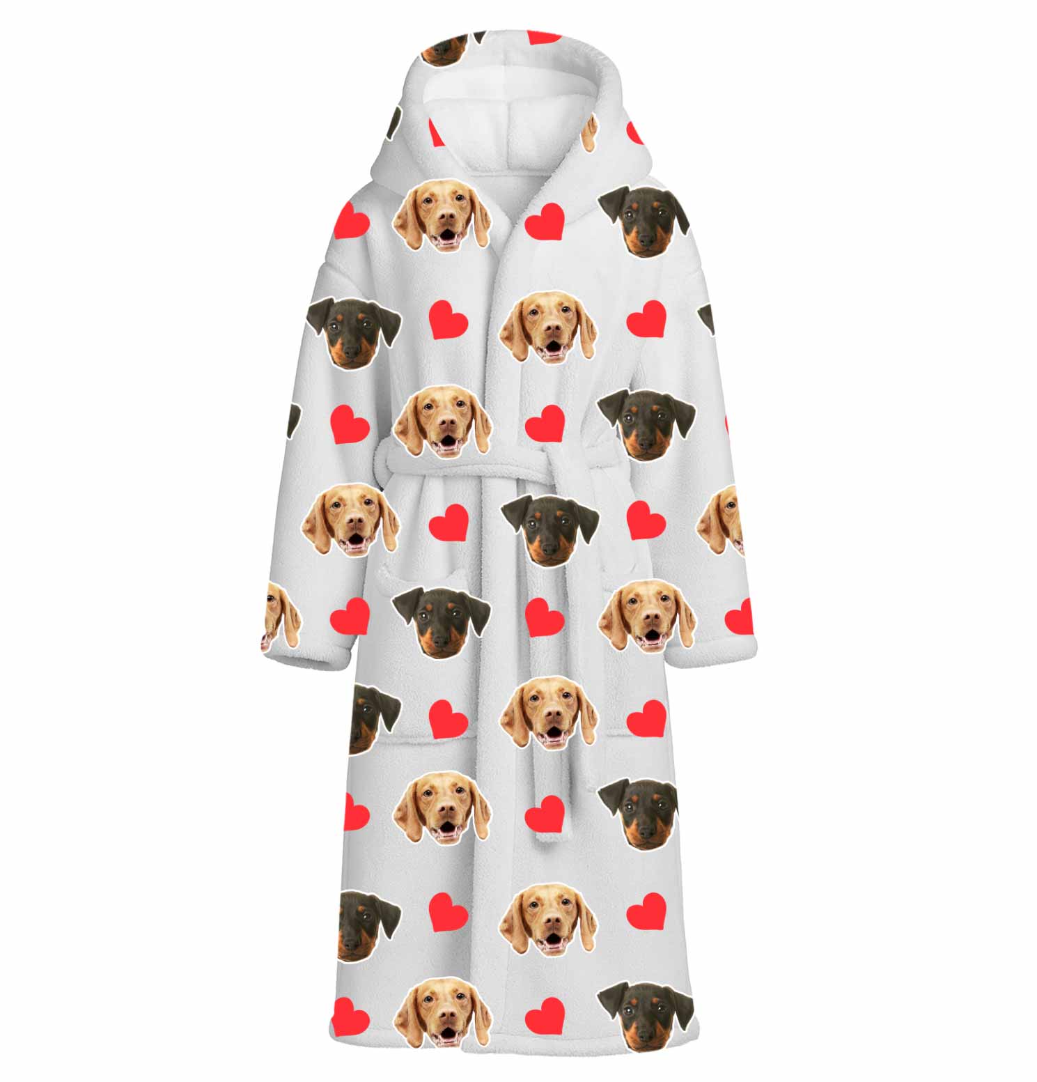 Red Hearts Dog Faces Personalized Bathrobe