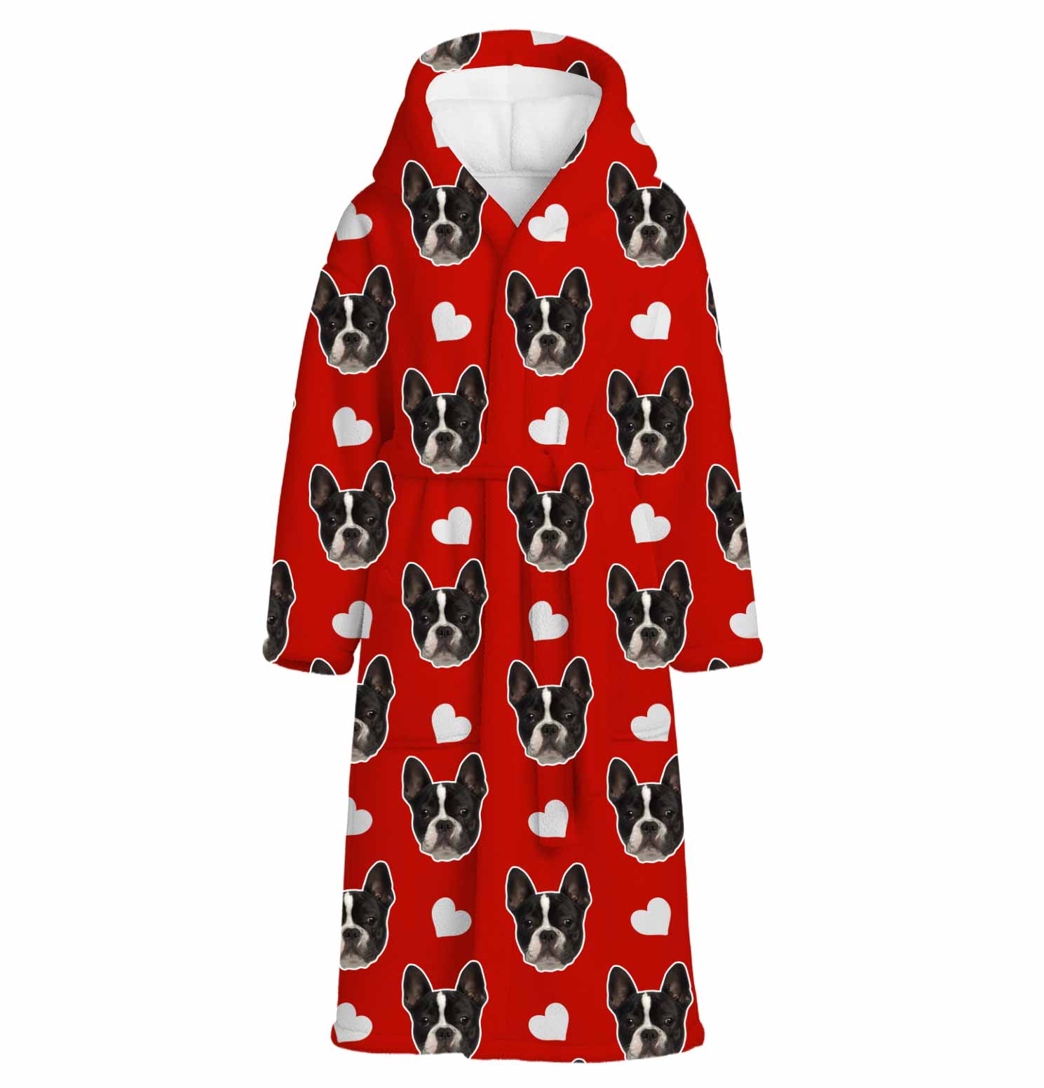 White Hearts Dog Faces Personalized Bathrobe
