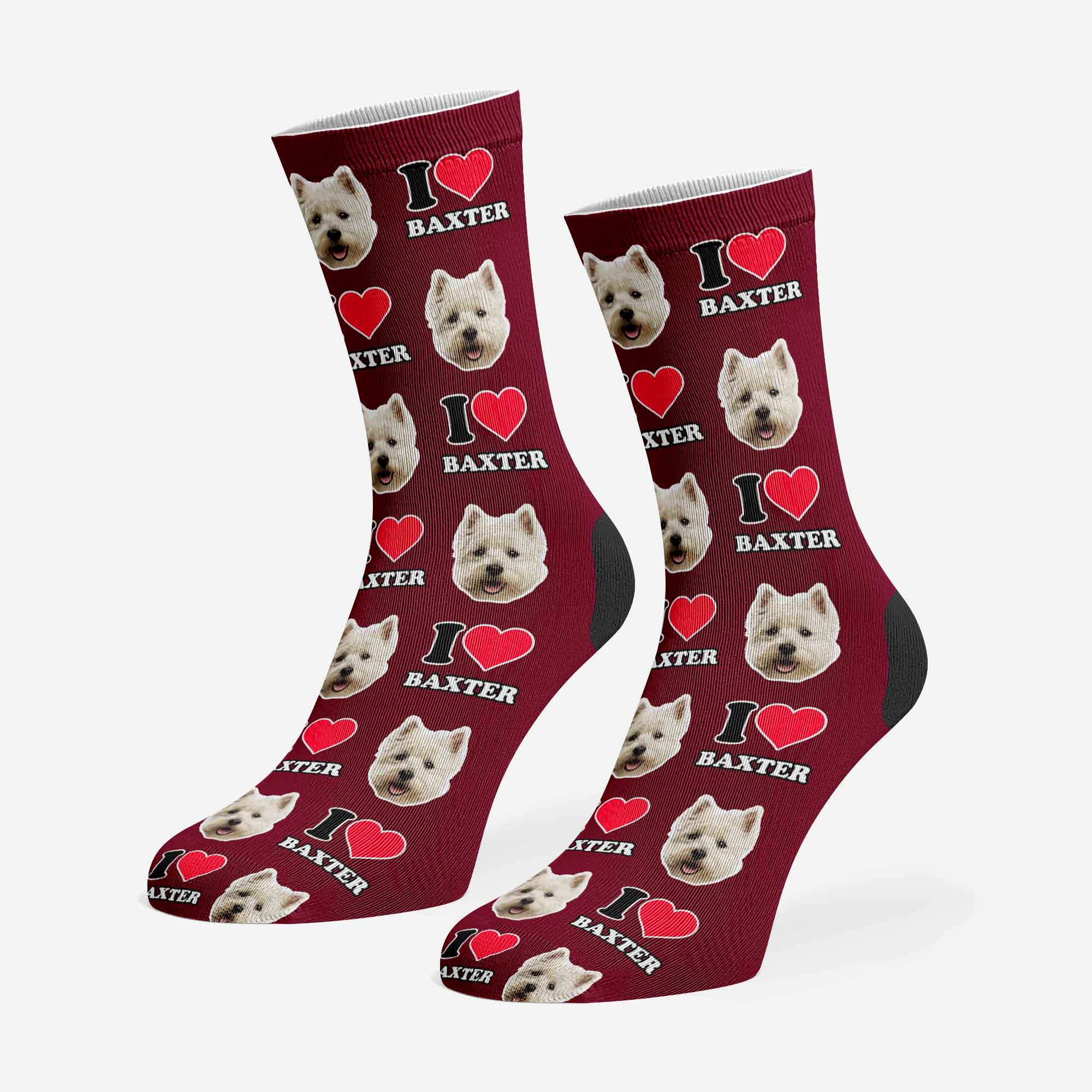 I Heart Name Personalized Dog Socks With Face