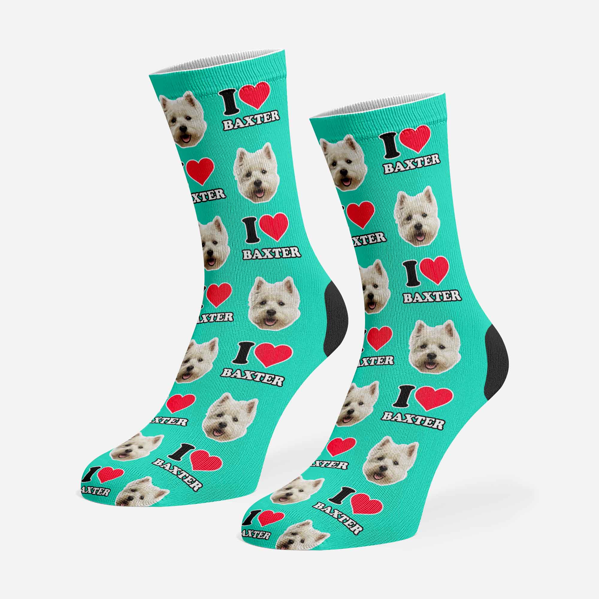 I Heart Name Personalized Dog Socks With Face