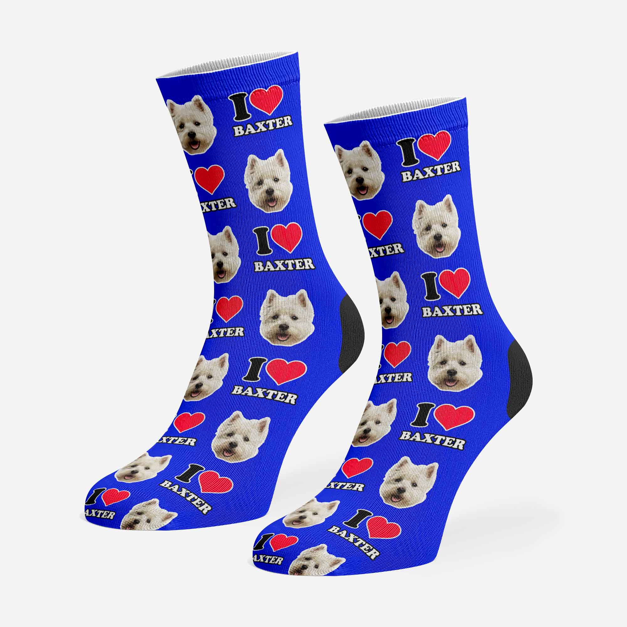 I Heart Name Personalized Dog Socks With Face