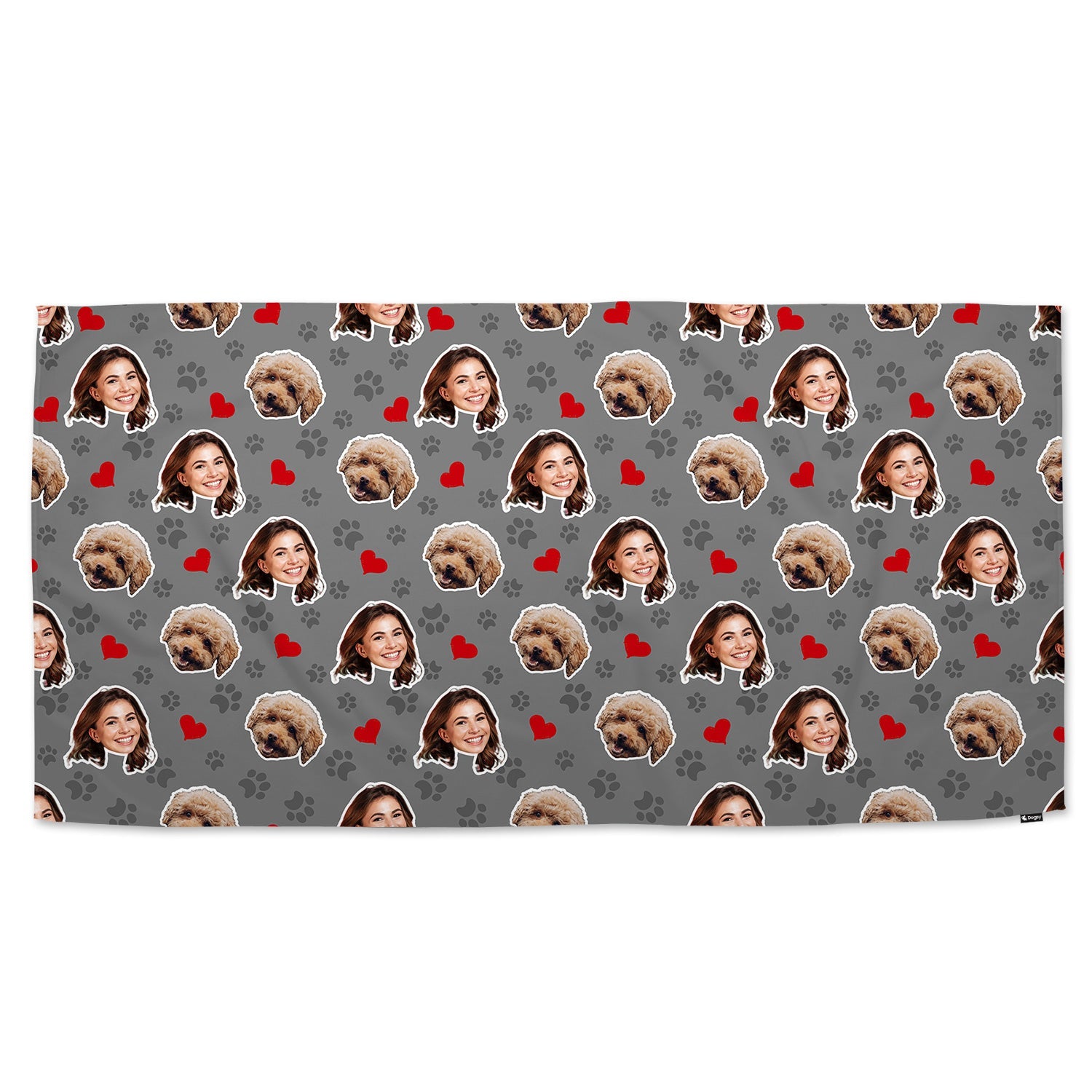 Paw Print Hearts Pattern Personalized Dog Towel
