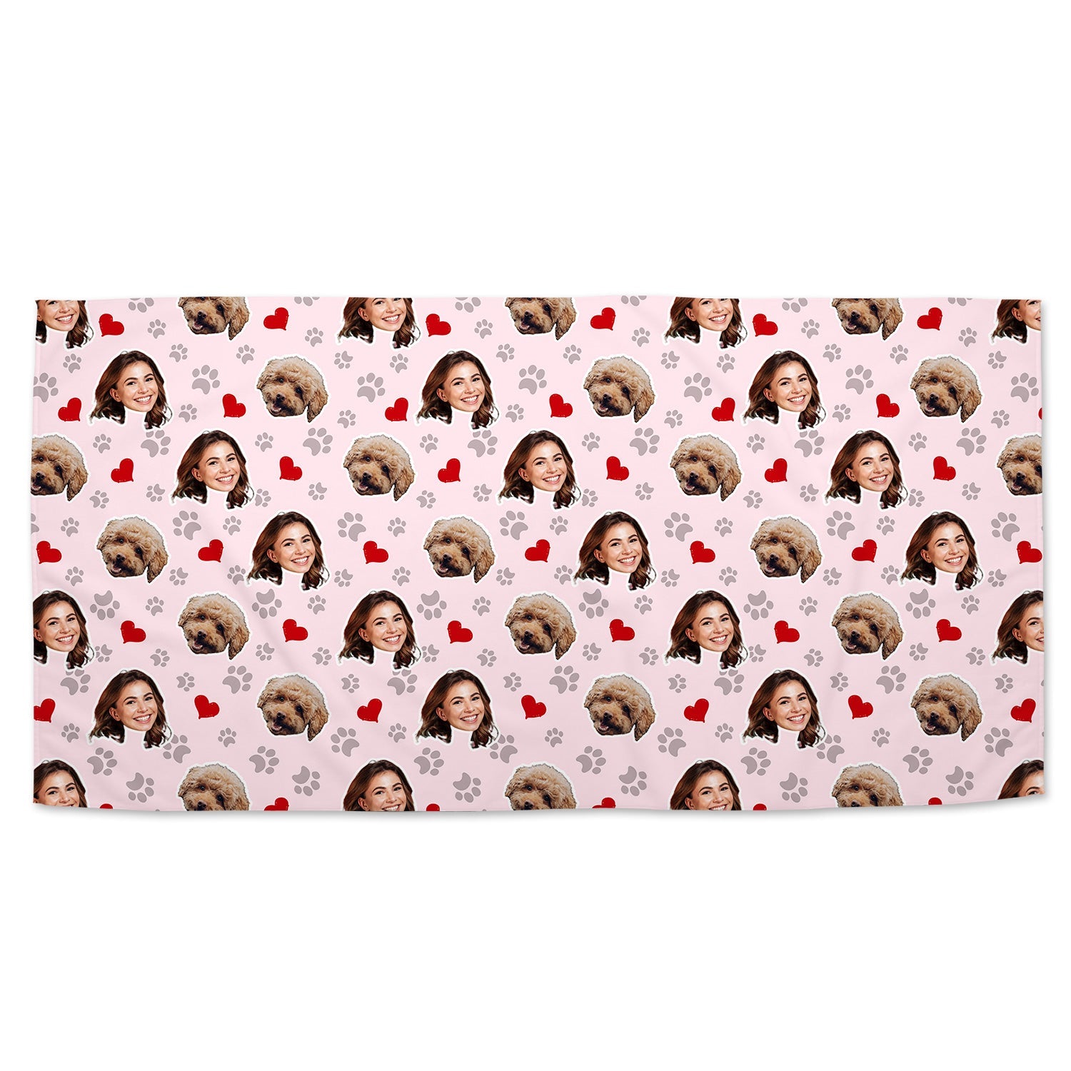 Paw Print Hearts Pattern Personalized Dog Towel