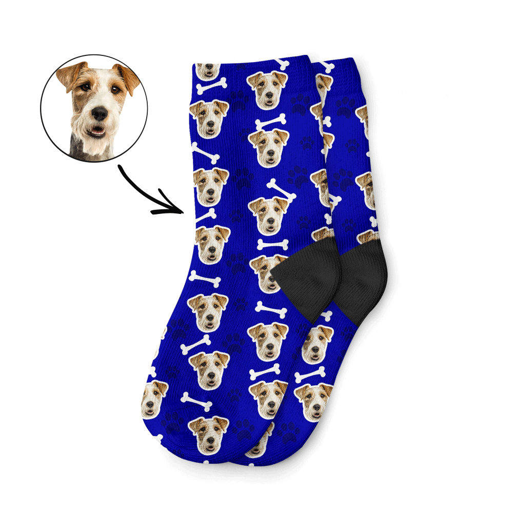 Navy Dog Photo On Kids Socks