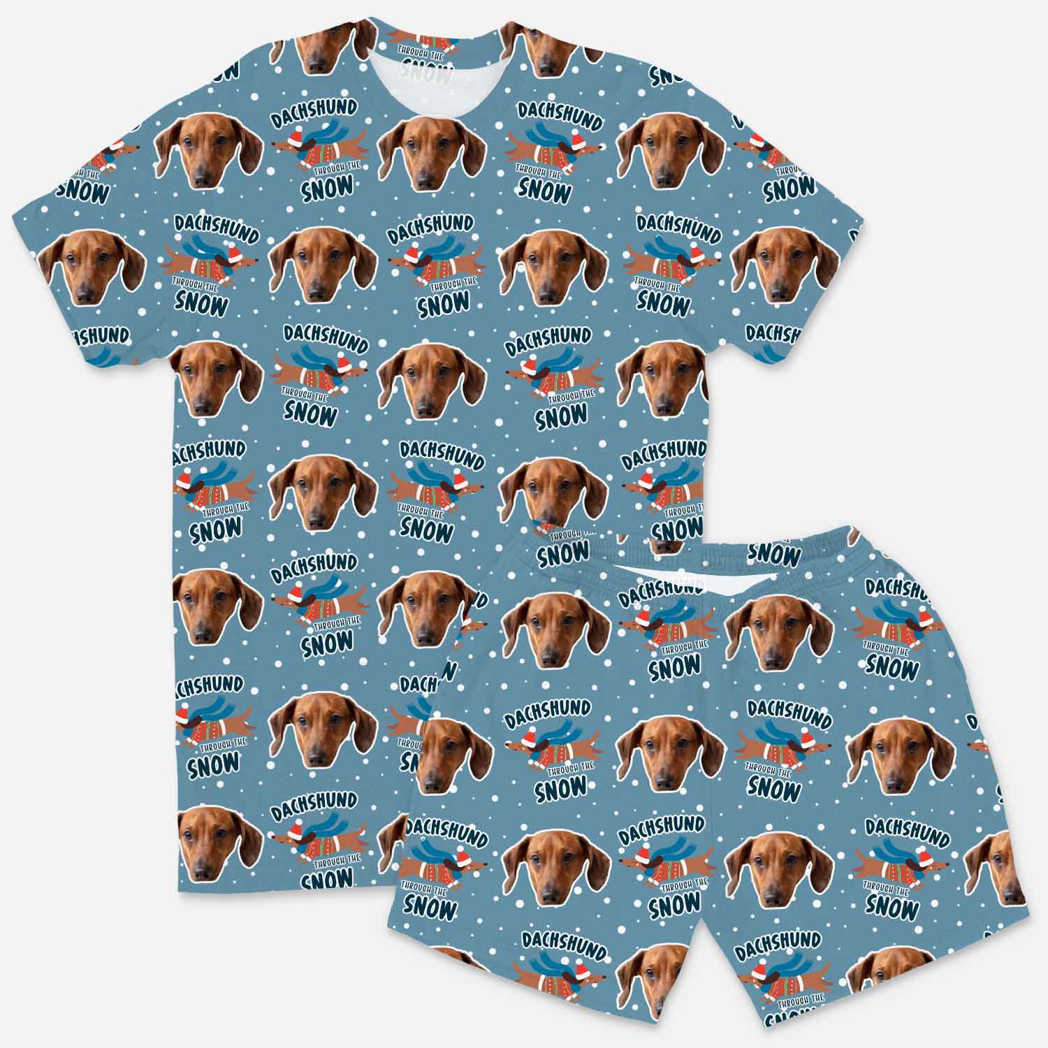 Dachshund Through The Snow Men's Personalized Pajamas - Shorts Set