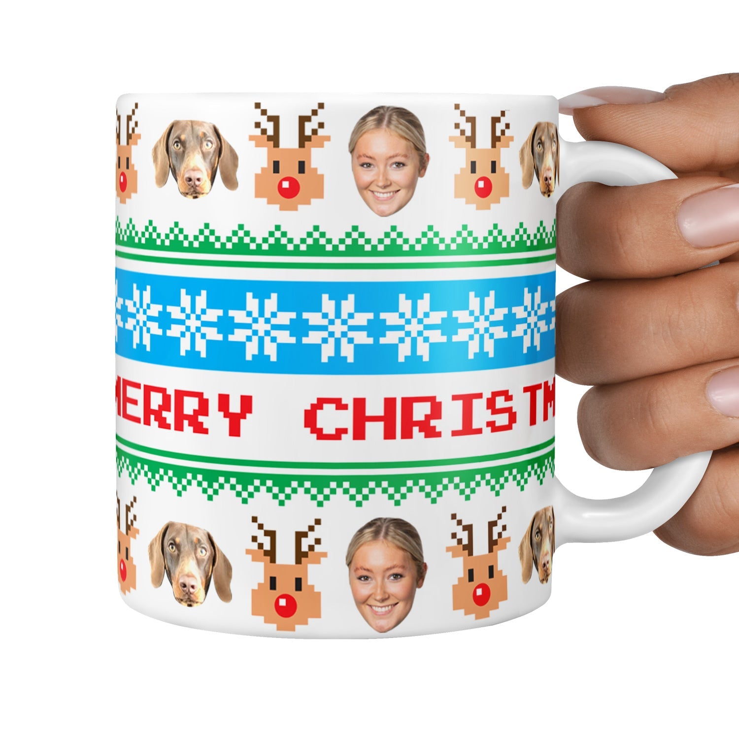 Merry Christmas Nordic Reindeer Personalized Dog Mug