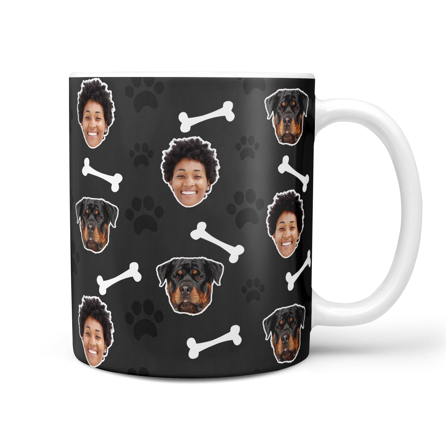 Mug with Rottweiler pattern on a black background