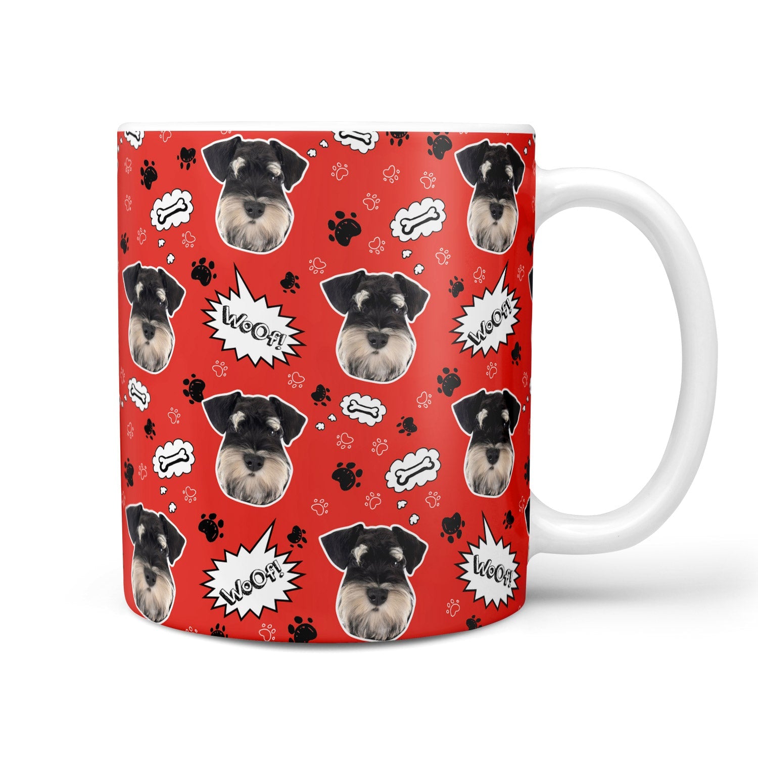 Mug with dog pattern on a red background