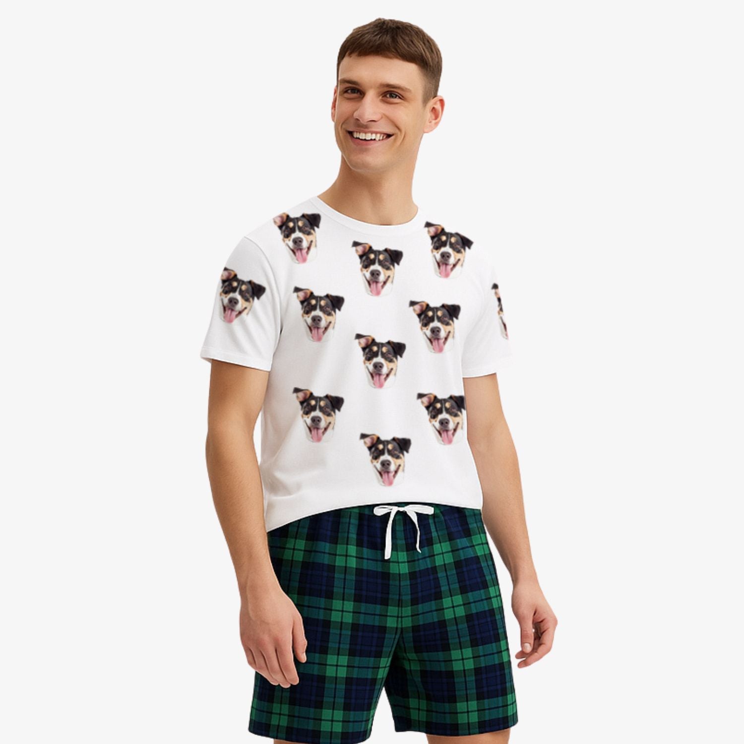 Men's Dog Pajamas - Green Navy Tartan Shorts