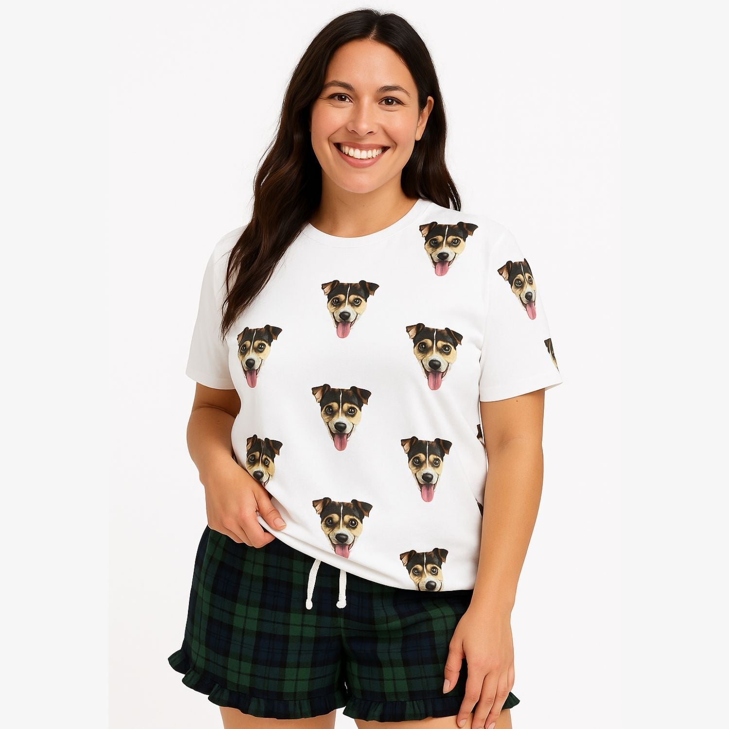 Women's Dog Pajamas - Green Navy Tartan Shorts