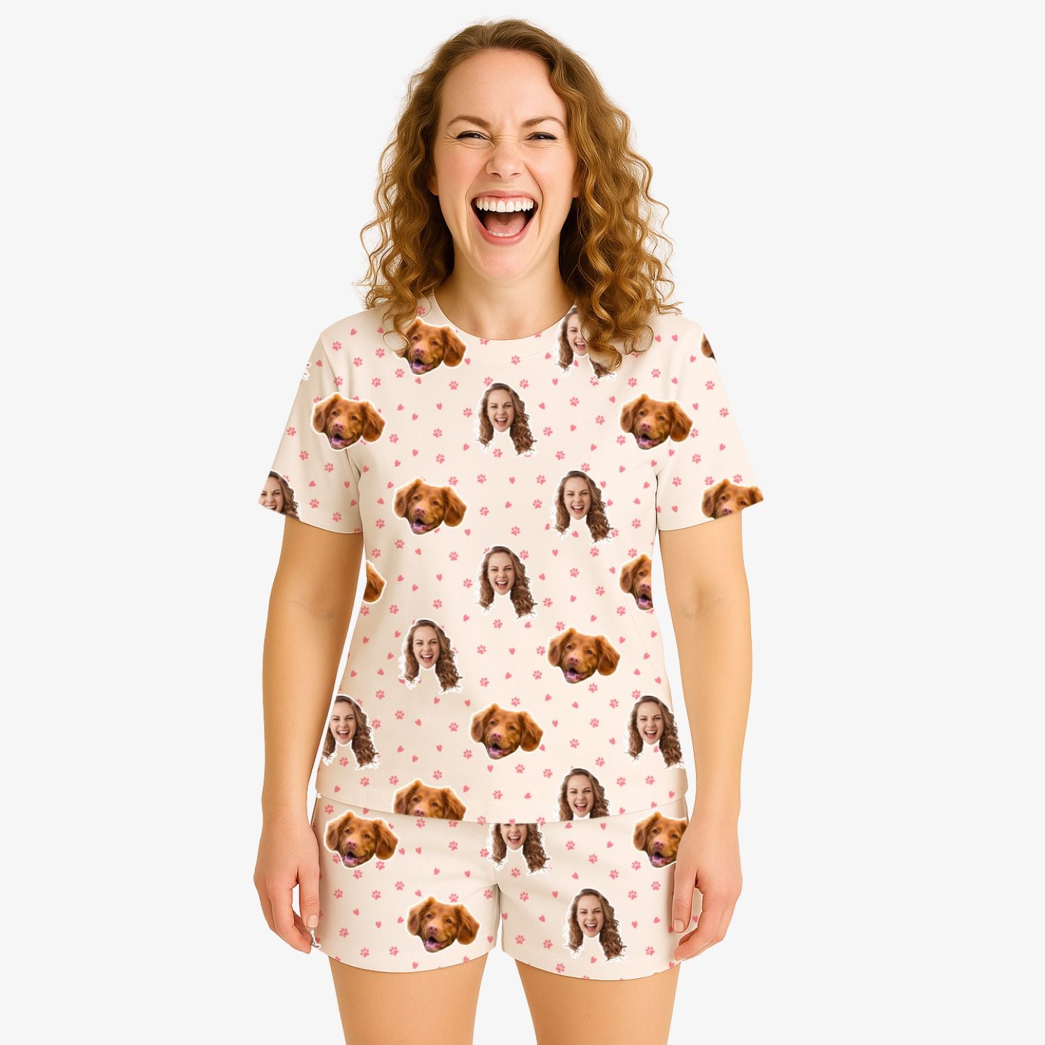 Women's Pink Hearts Personalized Dog Pajamas - Shorts Set