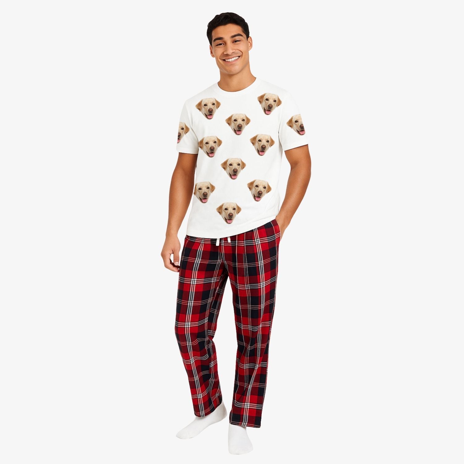 Men's Dog Pajamas - Red Tartan Trouser Set